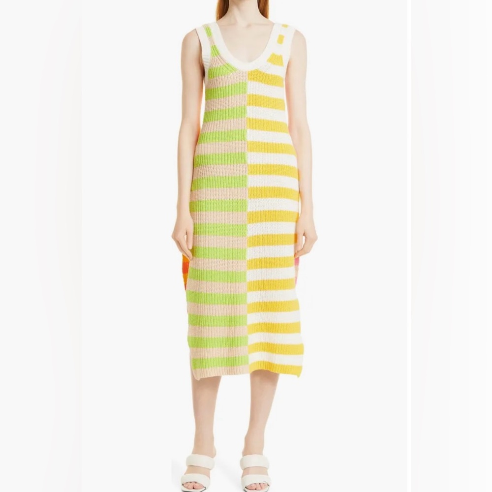 STAUD Seashore Reversible Stripe Midi Dress